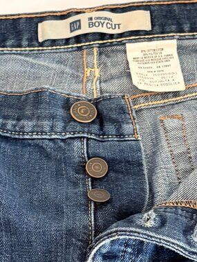 Gap Women Original Boy Cut Buttoned Med Washed Relaxed Fit Flirty Jeans Size 14